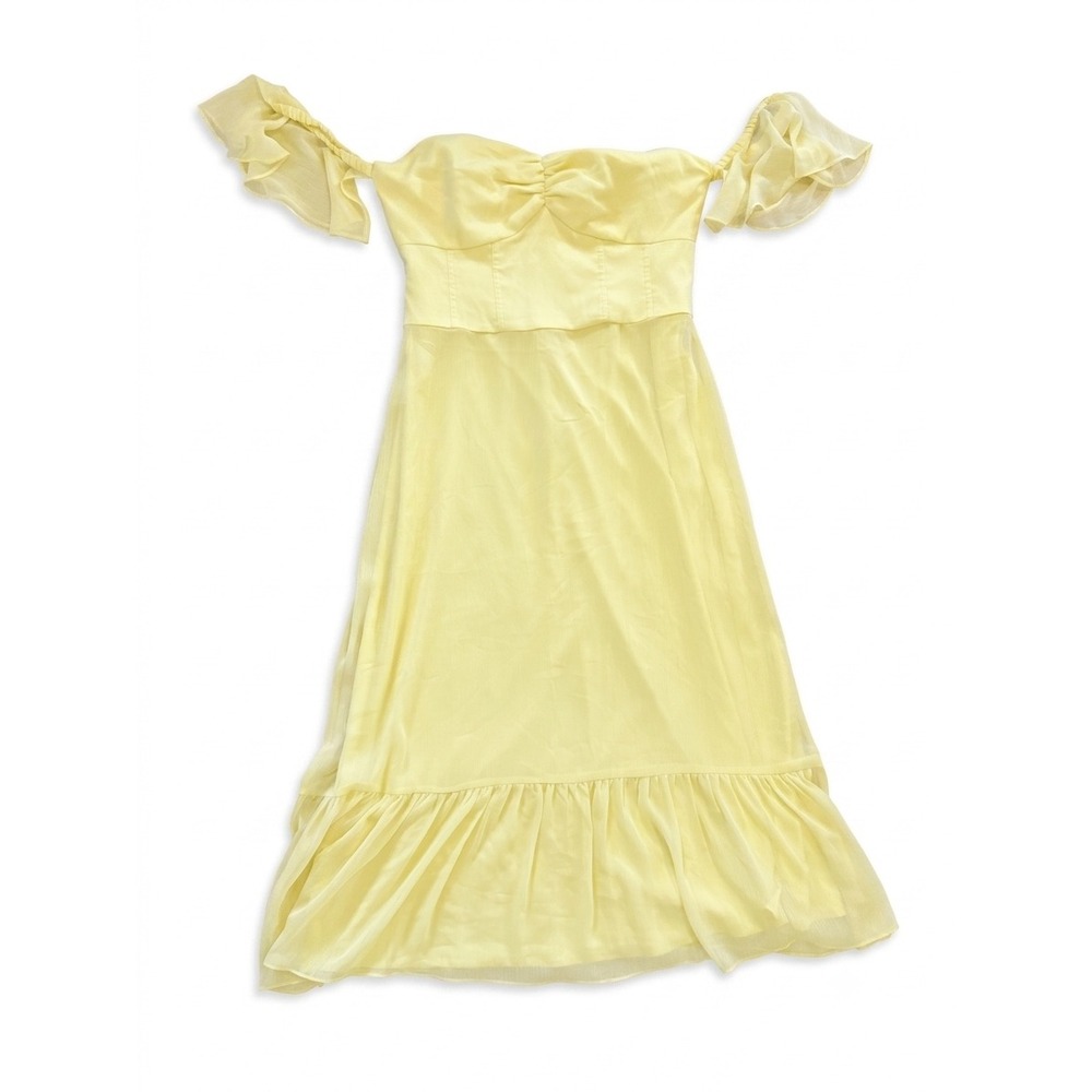 Gianni Bini Yellow Off The Shoulder Ruffle Midi Dress Sweetheart Neckline Size 8